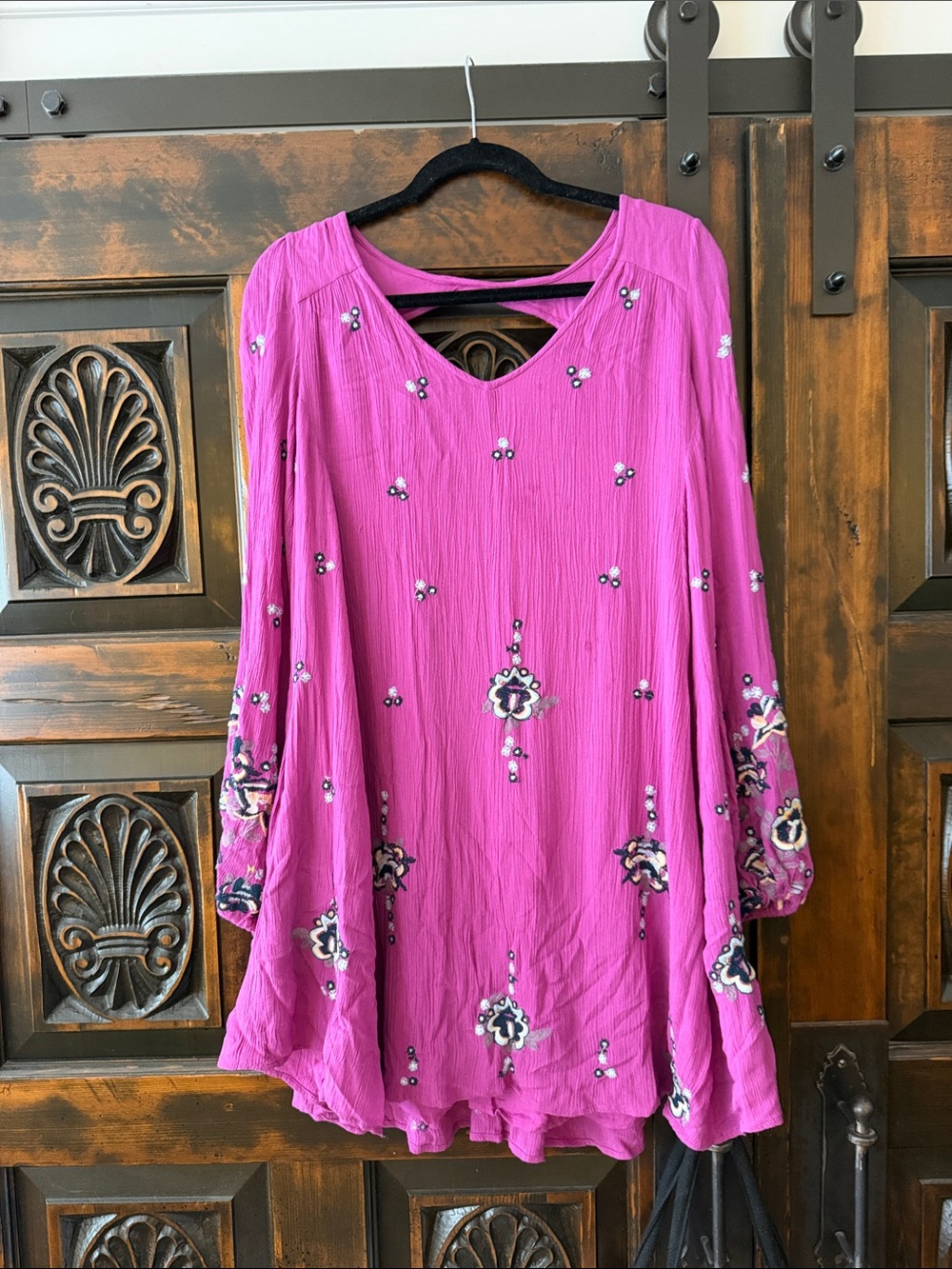 Free People Fuchsia Embroidered Boho Tunic Dress